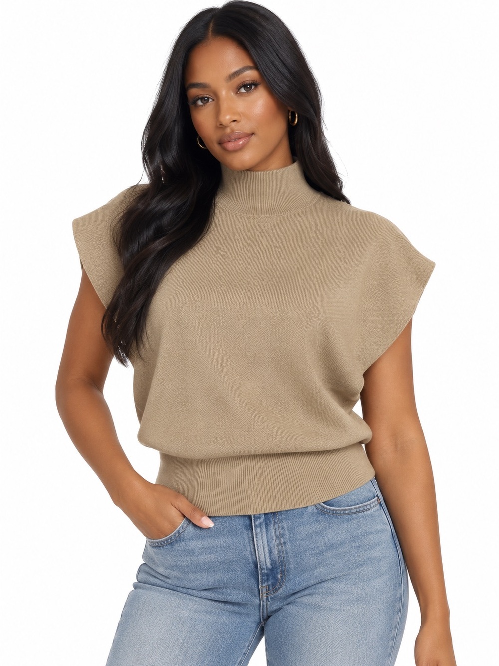 COMMENSE Olive Mock Neck Dolman Sleeve Knit Sweater Top size medium 🤍